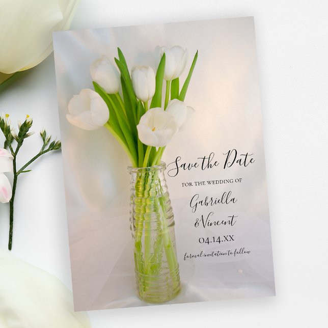 White Tulip in Milk Bottle Wedding Save the Date (Creator Uploaded)