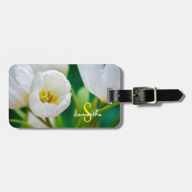 White Tulip Luggage Tag (Front Horizontal)