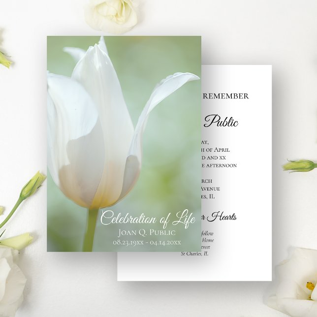 White Tulip Spring Celebration of Life Funeral Invitation (Creator Uploaded)