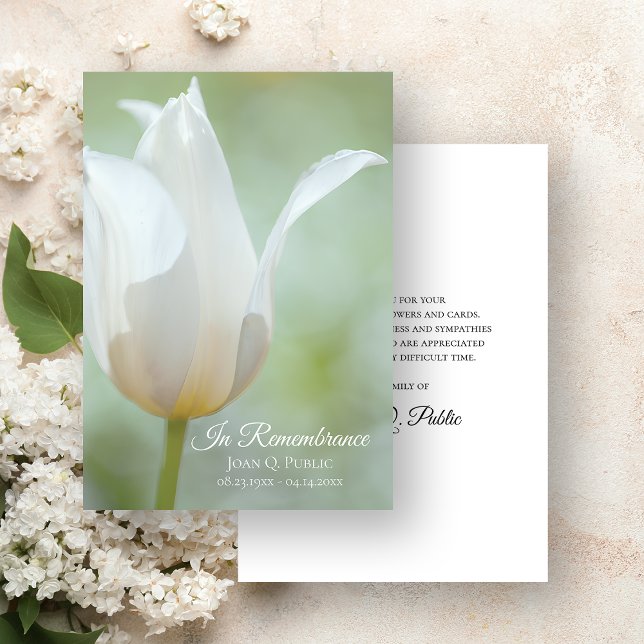 White Tulip Spring Funeral Memorial Sympathy Thank You Card (Creator Uploaded)