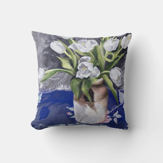 White Tulips 1994 Cushion (Front)