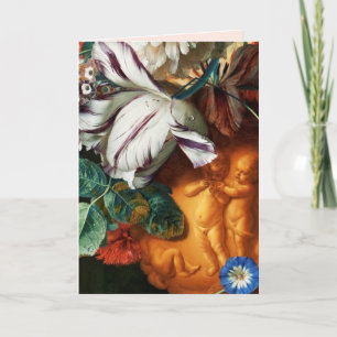 WHITE TULIPS,ANEMONES AND CUPIDS Valentine's Day Holiday Card