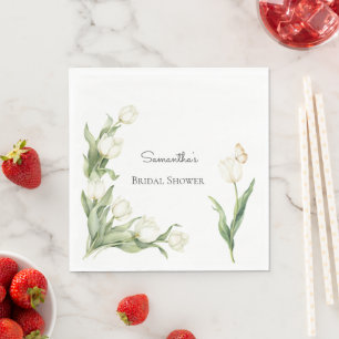 White Tulips Butterfly Bridal Shower Napkin