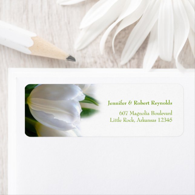 White Tulips Floral Wedding Address Return Address Label (Insitu)