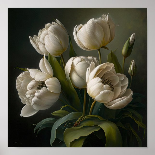 White Tulips Flower Art Print Poster (Front)
