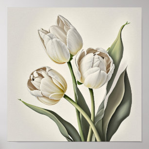 White Tulips Flower Art Print Poster
