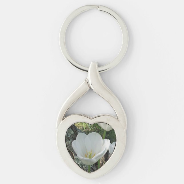 White Tulips Flower Trio Key Ring (Front)