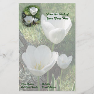 White Tulips Flower Trio Stationery