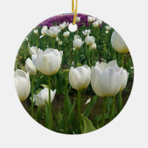 White Tulips in a Field, Oregon Ceramic Ornament