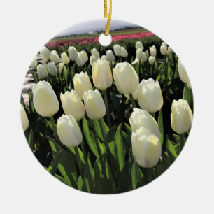 White Tulips in a Field, Oregon Ceramic Ornament