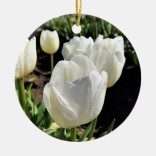 White Tulips in a Field, Woodburn, Oregon Ceramic Ornament