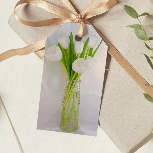 White Tulips in Milk Bottle Wedding Favour Tags