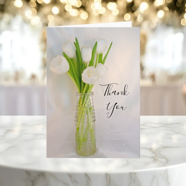 White Tulips in Milk Bottle Wedding Thank You Card (Creator Uploaded)