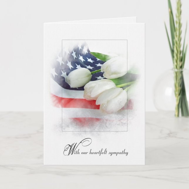 White Tulips on American Flag Card (Front)