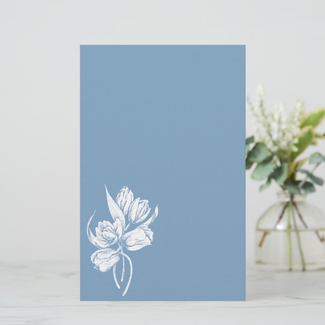 White Tulips on Dusk Blue Stationery (Standing Front)