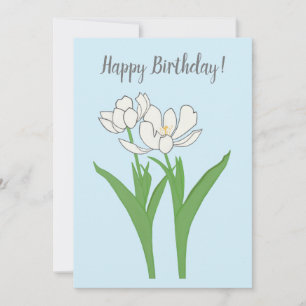 White Tulips On Light Blue Birthday Card