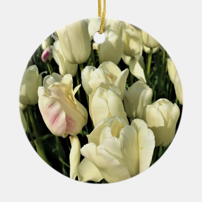 White Tulips, Oregon Ceramic Ornament (Front)