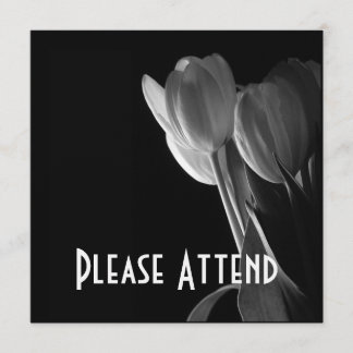 White Tulips Photo On Black Background Invitation