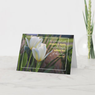 White Tulips Proverbs 31:25 Note Card