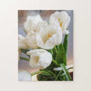White Tulips Spring Flower Bulb Bouquet Jigsaw Puzzle