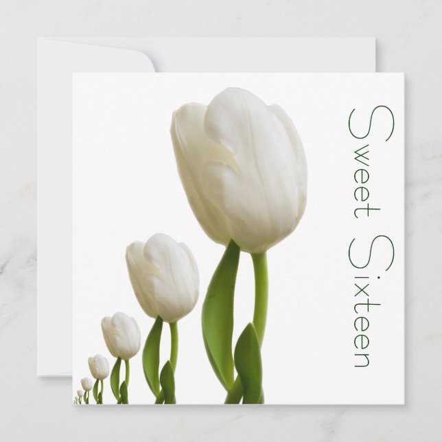 White Tulips Sweet Sixteen Invitation (Front)