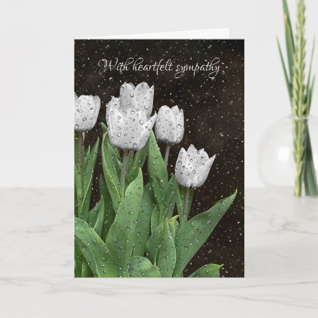 White Tulips Sympathy with Raindrops Card (Front)