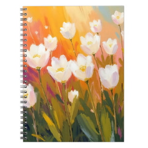 White Tulips Watercolor Flower Field Painting Notebook