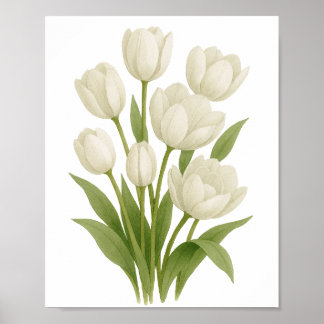 White Tulips Watercolor Print Spring Wall Decor
