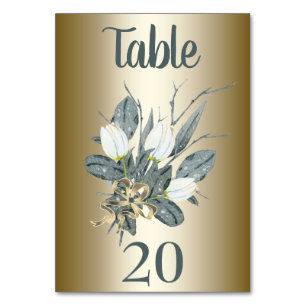 White Tulips With Gold Wedding Table Number