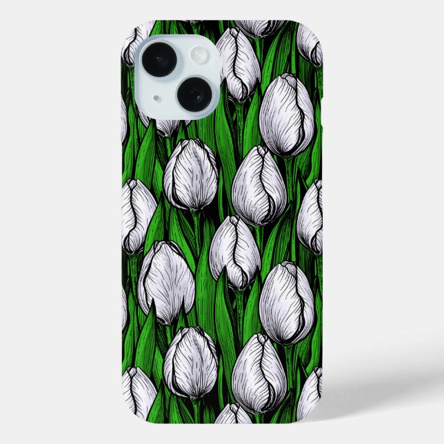 White tulips with green leaves Case-Mate iPhone case (Back)