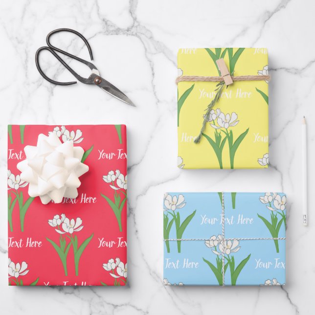 White Tulips Wrapping Paper Sheet (Front)