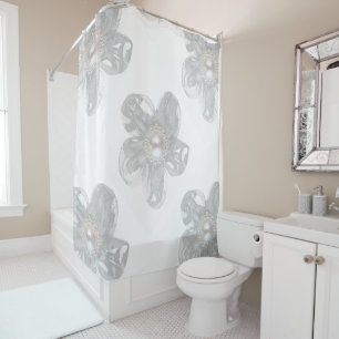 White tulle flower shower curtain