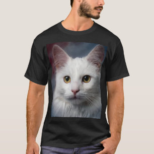 White Turkish Angora Cat Red Blue T-Shirt