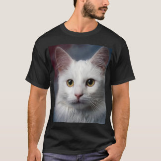 White Turkish Angora Cat Red Blue T-Shirt