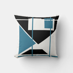 White, Turquoise, Black Triangular Abstract Design Cushion