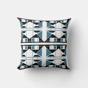 White Turquoise Black Triangular Large Art Tiles Cushion