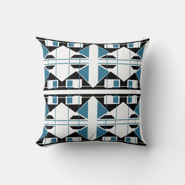 White Turquoise Black Triangular Large Art Tiles Cushion (Front)