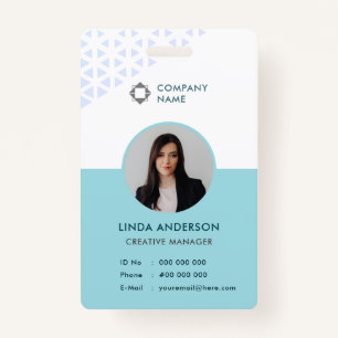 White Turquoise Employee Photo ID Abstract Pattern ID Badge