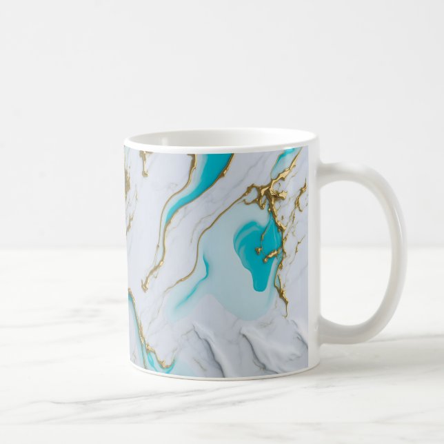 White-turquoise Liquid Marble  Coffee Mug (Right)