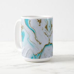 White-turquoise Liquid Marble  Coffee Mug