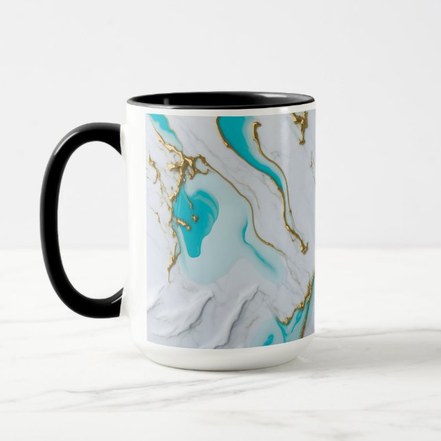 White-turquoise Liquid Marble  Mug (Left)