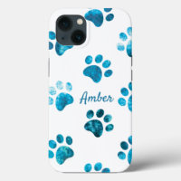 White Turquoise Textured Paw Print Personalised