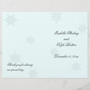 White/Turquoise Winter Snowflake Wedding Program