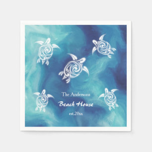 White Turtles Blue Ocean Watercolor Custom Text Napkin