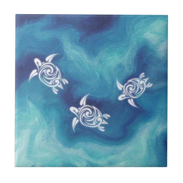 White Turtles in Blue Ocean Ceramic Tile (Front)