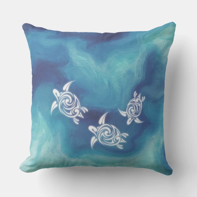 White Turtles in Blue Ocean Coastal Cushion (Front)