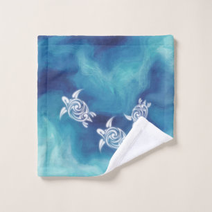 White Turtles in Blue Ocean Wash Cloth