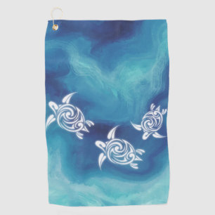 White Turtles in Blue Ocean Watercolor Golf Towel