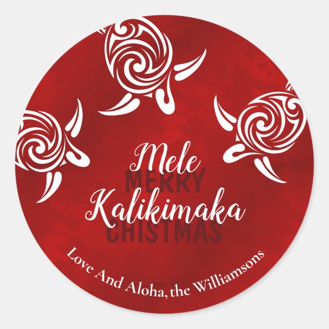 White Turtles Red | Mele Kalikimaka | Custom Classic Round Sticker (Front)