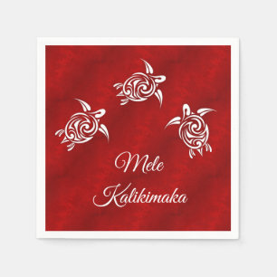White Turtles Red Mele Kalikimaka Napkin